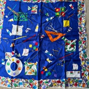 Perry Ellis rare vintage silk square scarf. Artist designs with beautiful color